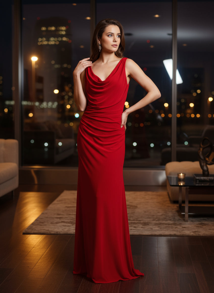 Red Nightway Long Gown Sleeveless Ruched Waist 10
