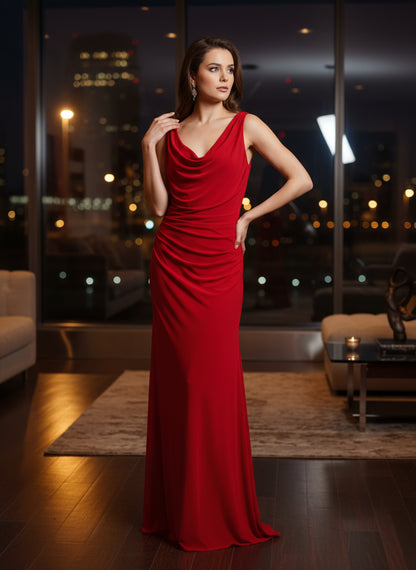Red Nightway Long Gown Sleeveless Ruched Waist 10