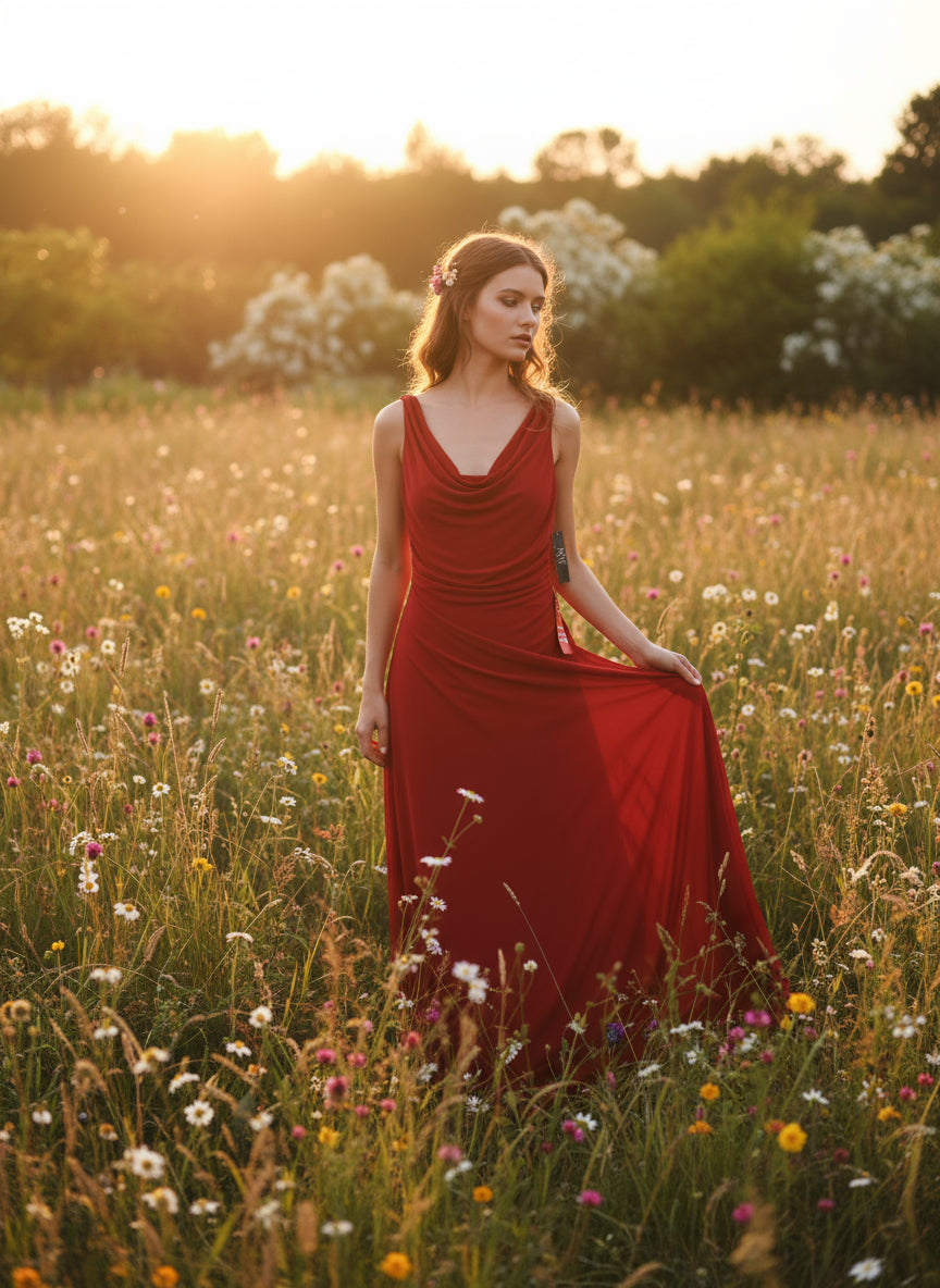 Red Nightway Long Gown Sleeveless Ruched Waist 10